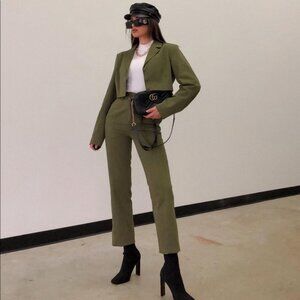 REVOLVE Camila Coelho Leticia Blazer Jacket Olive Green Cropped Size Medium